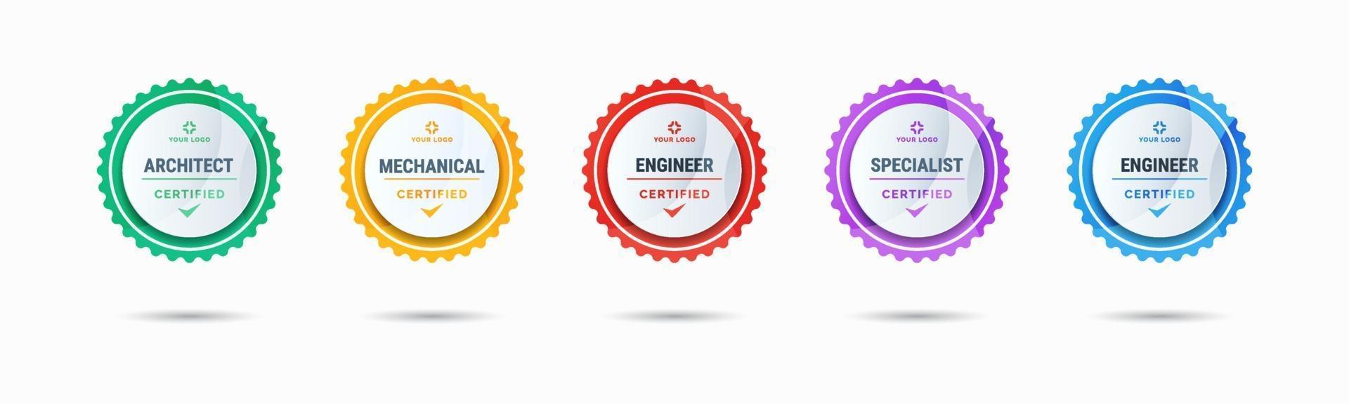 certifierad emblemlogotyp för företagsutbildning av emblem för att bestämma utifrån kriterier. uppsättning bunt certifiera färgglada vektorillustration. vektor