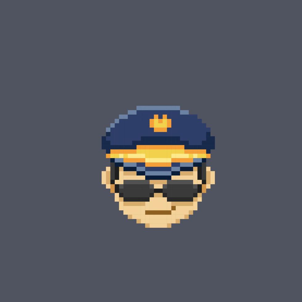 Polizei Kopf tragen Sonne Brille im Pixel Kunst Stil vektor