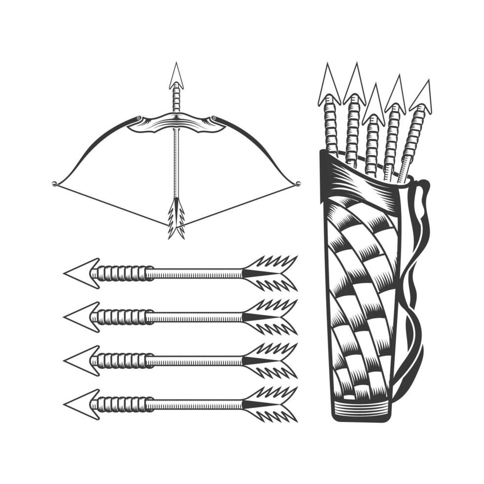 bågskytte rosett, pil full uppsättning bunt design illustration. vektor