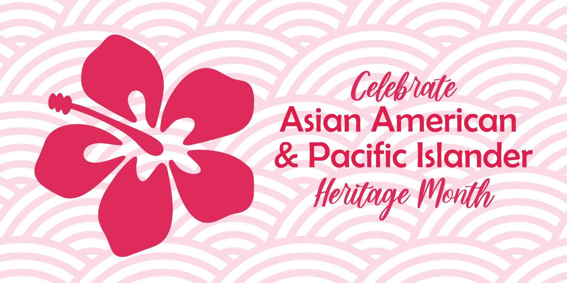 asiatisch amerikanisch, Pazifik Insulaner Erbe Monat Vektor Banner mit tropisch Hibiskus Symbol, Hand gezeichnet hawaiisch Blume Silhouette. Gruß Karte, aapi drucken