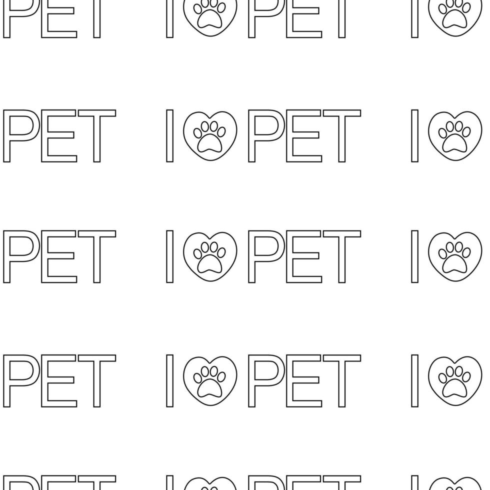 Muster mit Text, Beschriftung ich Liebe Haustier mit Herzen. vektor