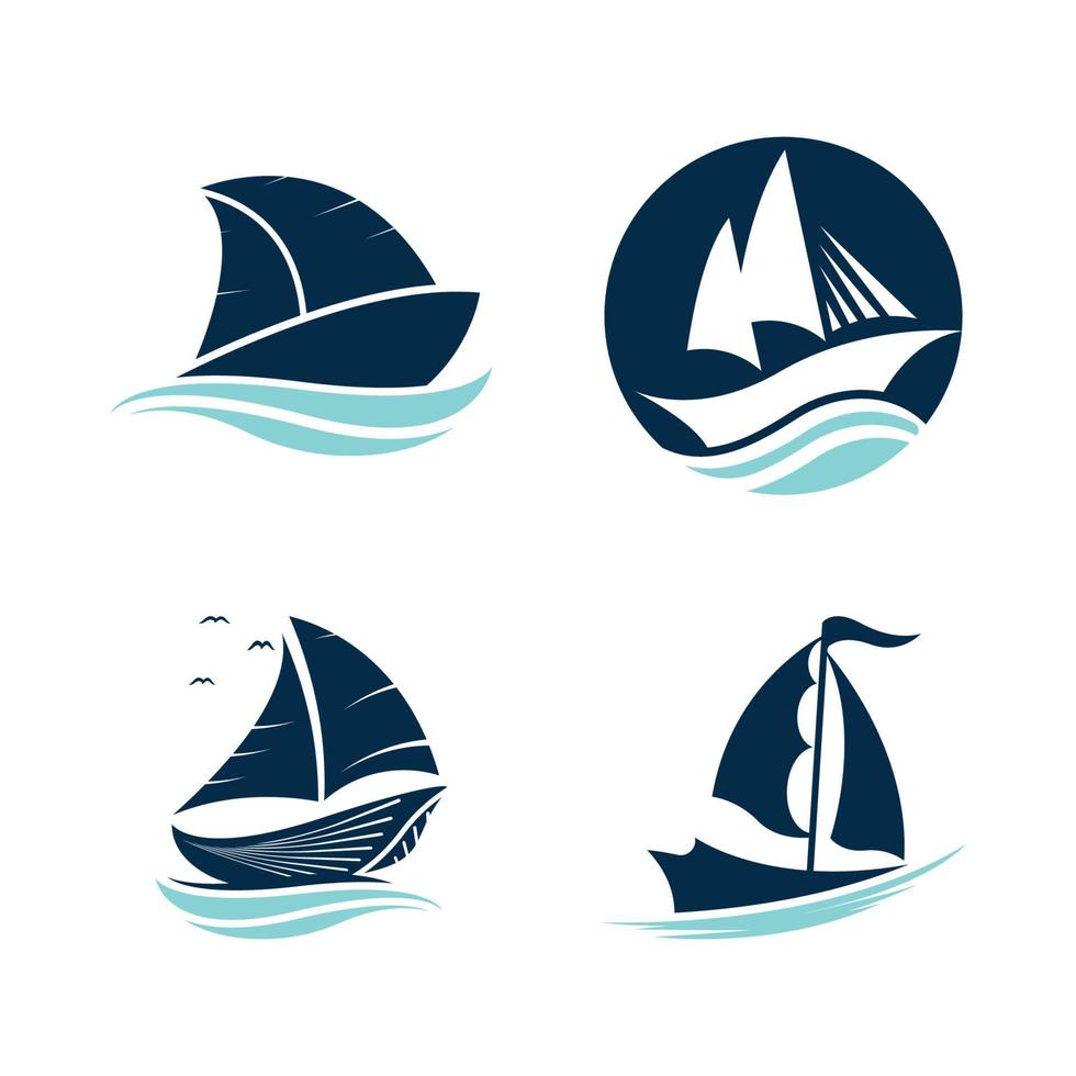 segelboot auf meer ozeanwelle mit logo-design vektor