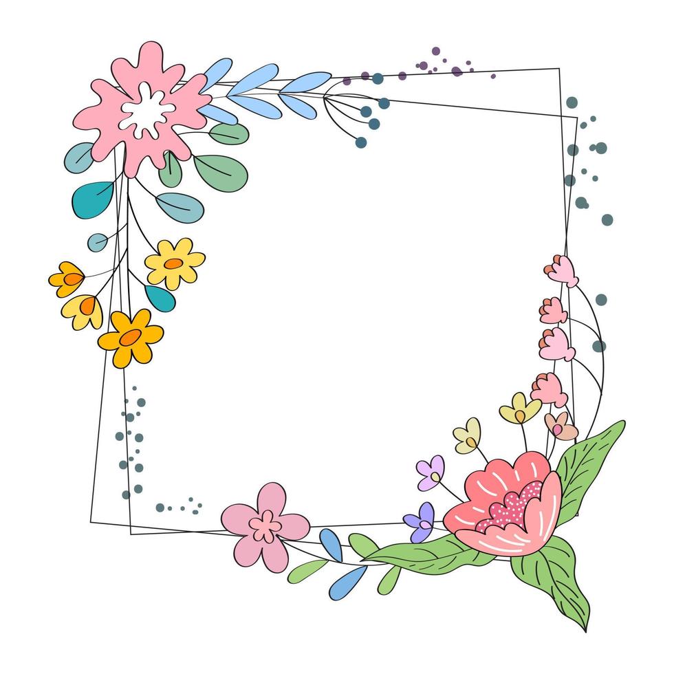 skön blommor med färgrik blommor. Foto ramar och text. blomma bukett illustration för innehåll och grafik, bröllop, hälsning kort. vektor