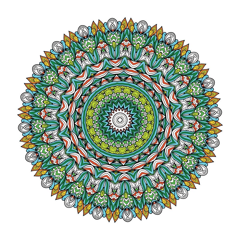 mehrfarbiger Mandala-Hintergrund. Malbuch Seite. ungewöhnliche Blütenform. orientalisch. Anti-Stress-Therapiemuster. Designelemente weben vektor