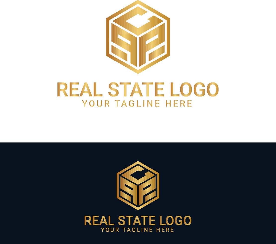 schwarz und Gold Farbe korporativ Logo Design zum echt Nachlass mit geometrisch Formen vektor