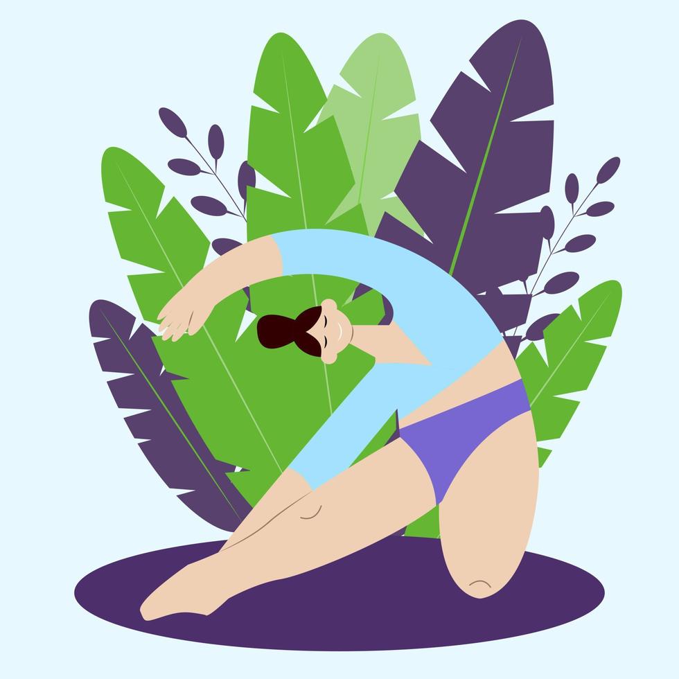 Yoga Zeit. Yoga Pose. Frauen Sport Übung draussen, Fitness, trainieren, dehnen. vektor