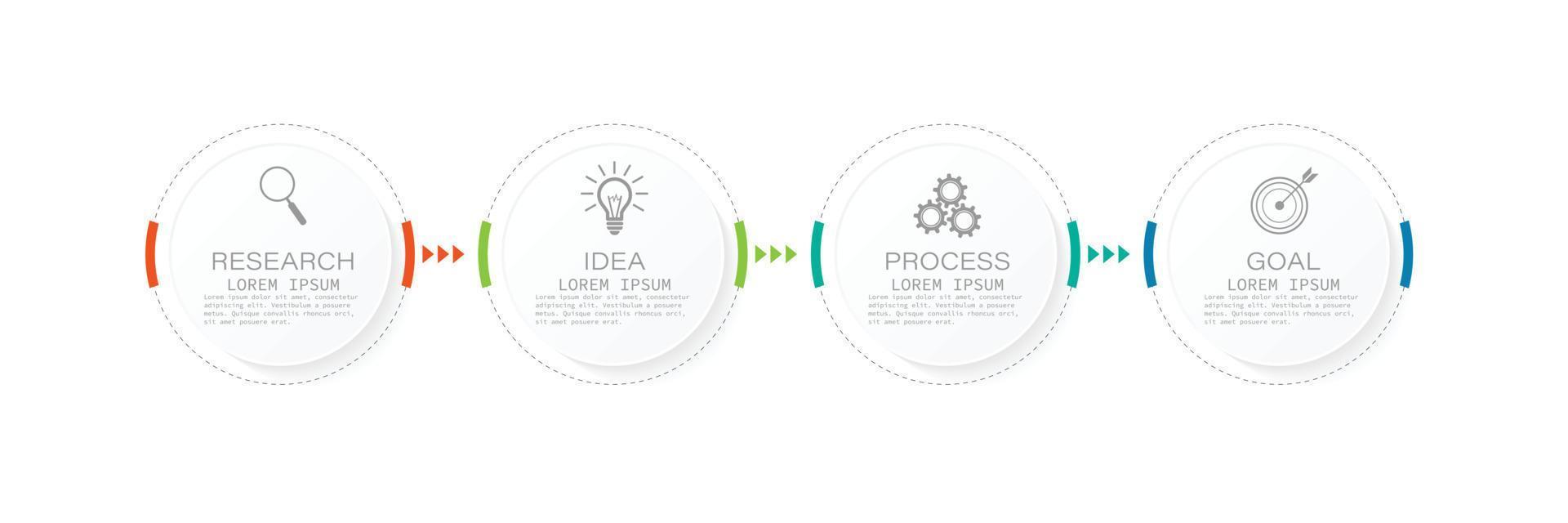 Business Infografik Kreisform vier Option, Prozess oder Schritt für die Präsentation. kann für Präsentationen, Workflow-Layout, Banner und Webdesign verwendet werden. Geschäftskonzept mit 4 Optionen, Schritten, Teilen. vektor