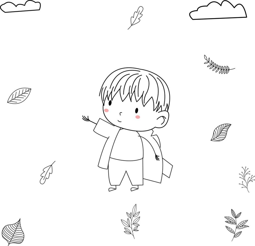 einfach und süß Illustration von ein Junge im Linie Kunst Stil tragen ein passen vektor