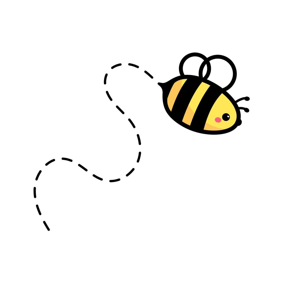 Karikatur süß wenig Biene fliegend auf das gepunktet Linie zu finden Süss Honig vektor
