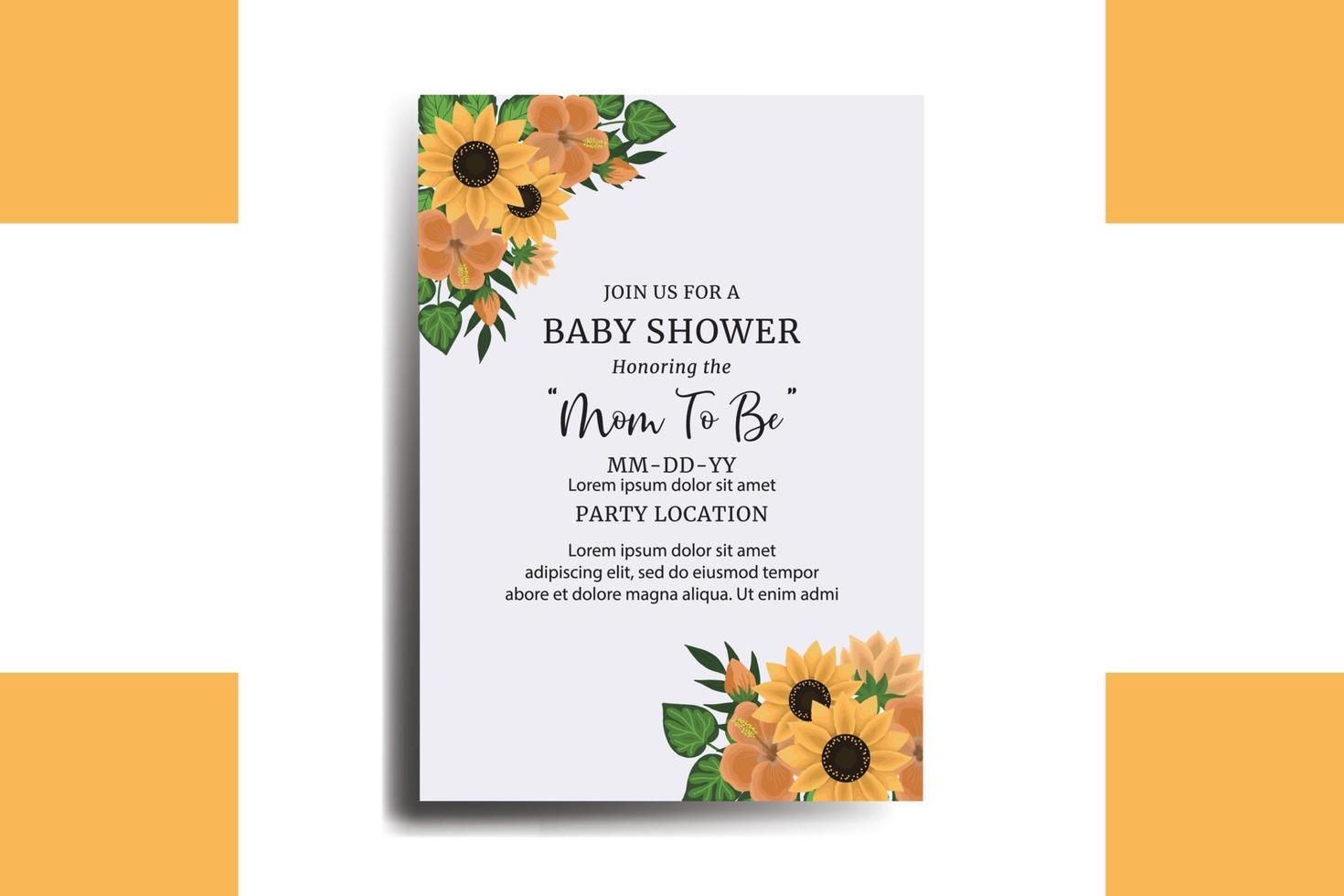 Baby Dusche Gruß Karte Sonnenblume Design Vorlage vektor