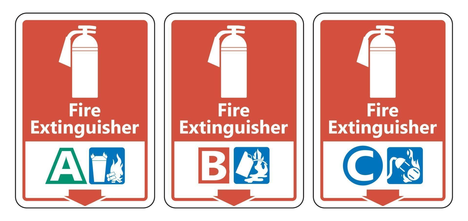 Symbol Feuerlöscher abc Zeichen auf weißem Hintergrund vektor