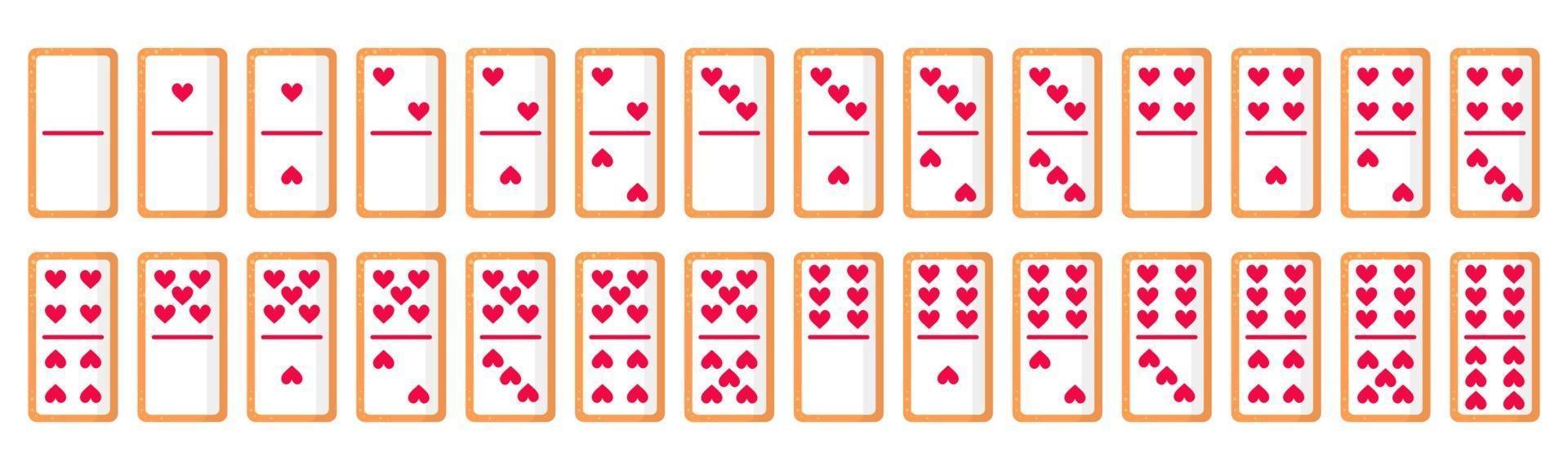 uppsättning av 28 domino-benkakor med hjärtan för alla hjärtans dag. vektor platt ikon design isolerad på vit bakgrund.