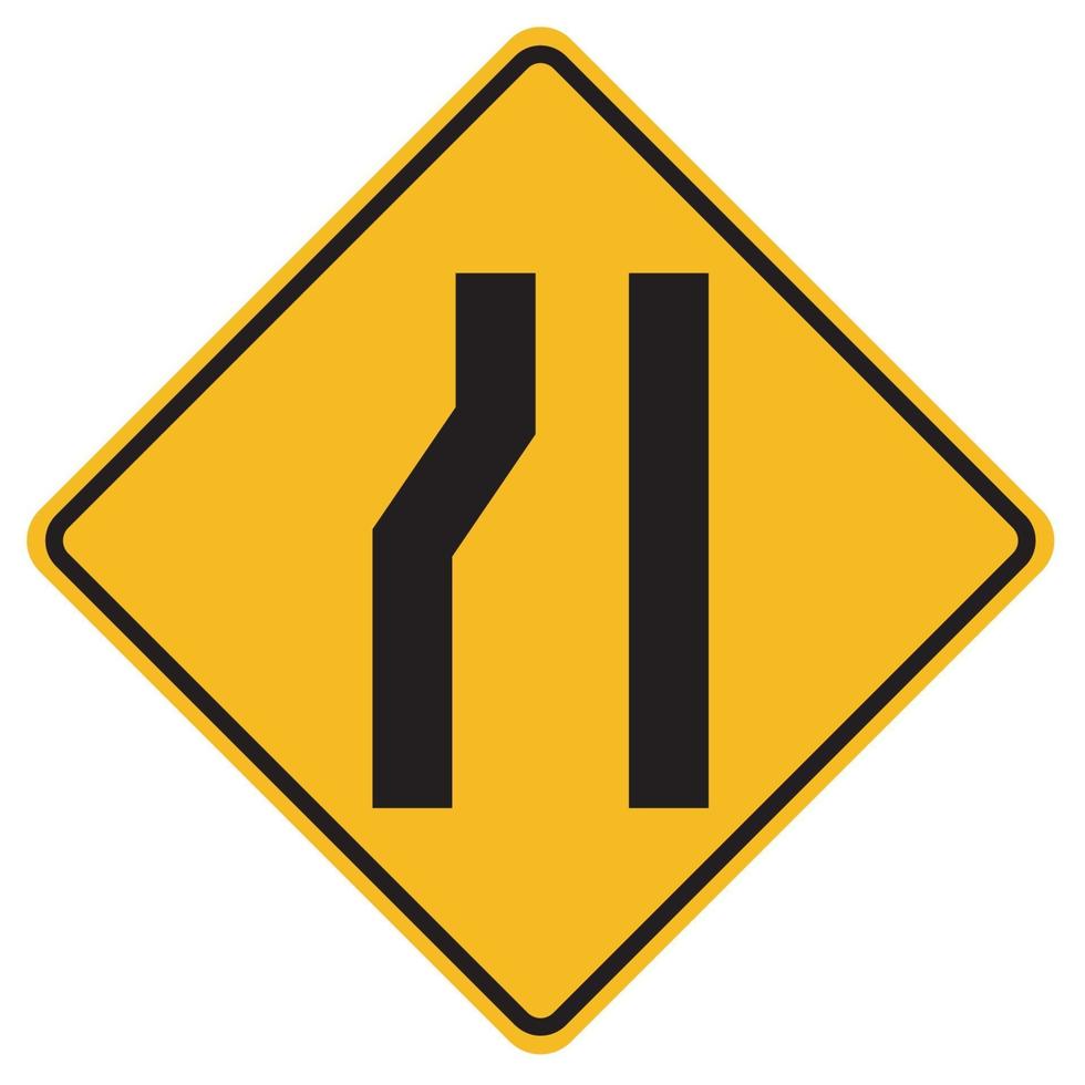 Warnzeichen Straße verengt sich auf der linken Seite auf weißem Hintergrund vektor