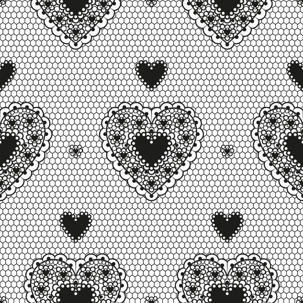 sömlösa mönster av svart guipure med hjärtan för ett bröllop eller alla hjärtans dag. vektor