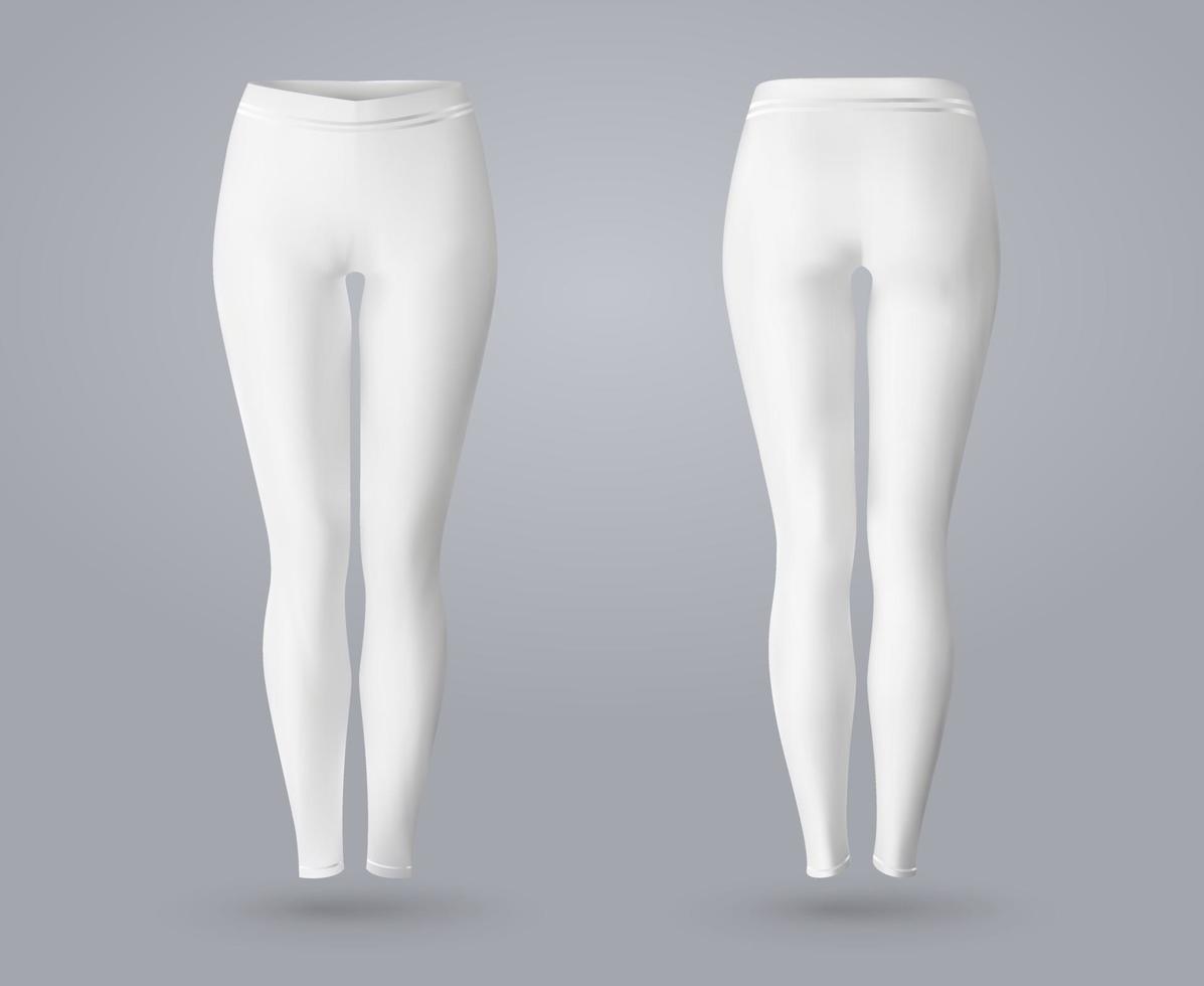 kvinnlig leggings mockup framför och bakifrån, isolerad på en grå bakgrund. 3D realistisk vektorillustration vektor