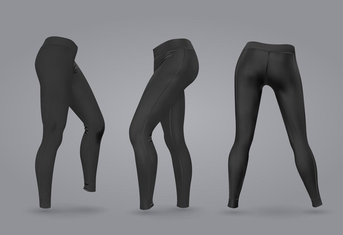 kvinnors svarta leggings mockup framifrån och bakifrån, isolerad på en grå bakgrund. 3D realistisk vektorillustration vektor