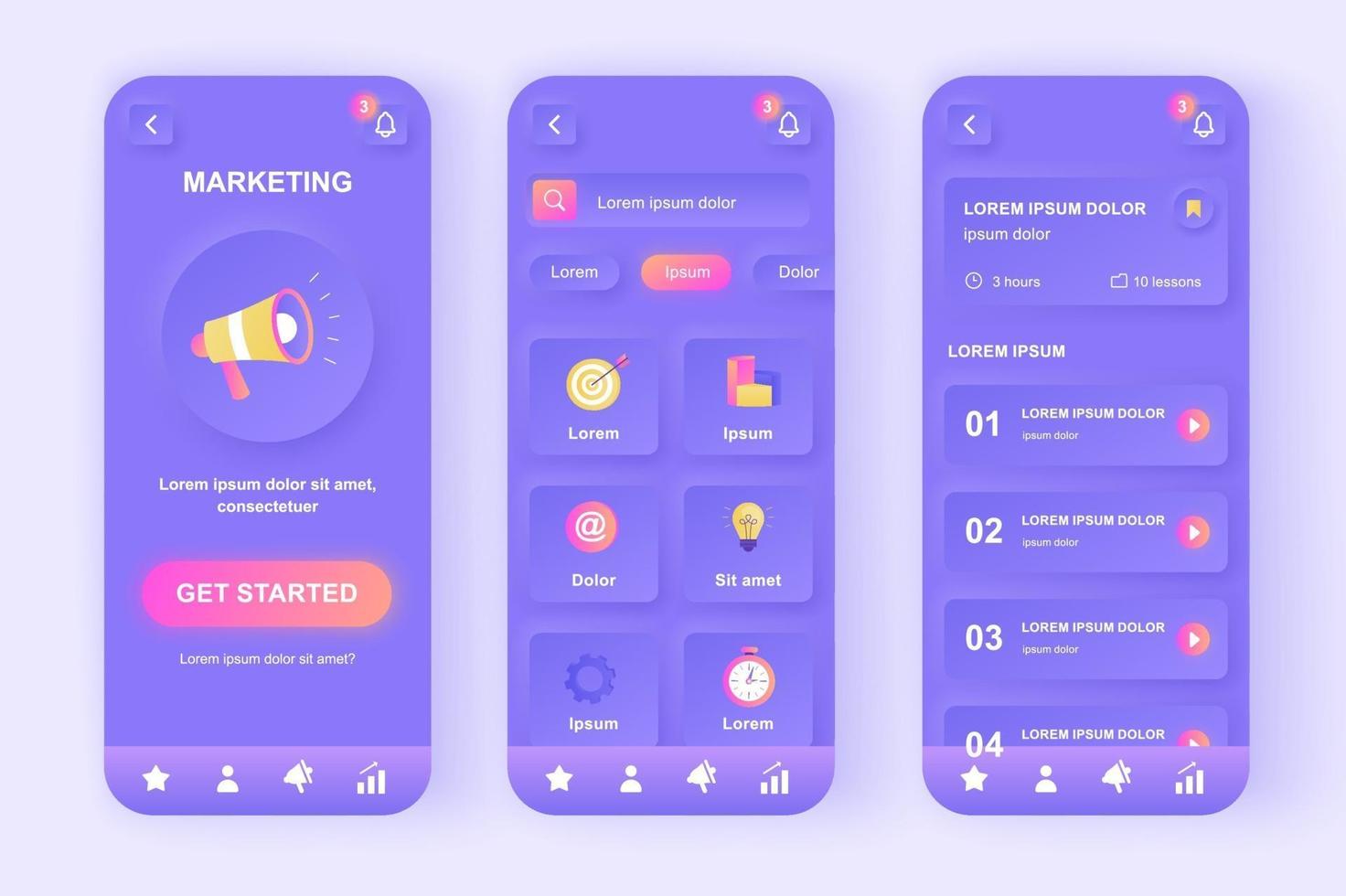 einzigartiges neomorphes Design-Kit für mobile Apps für digitales Marketing vektor