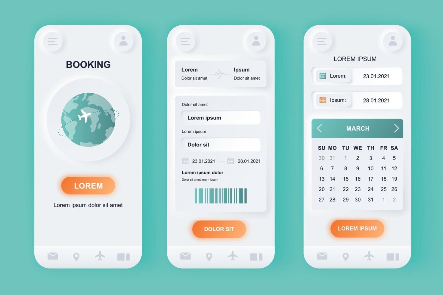 flygbokning unikt neomorf designapp för mobilapp vektor