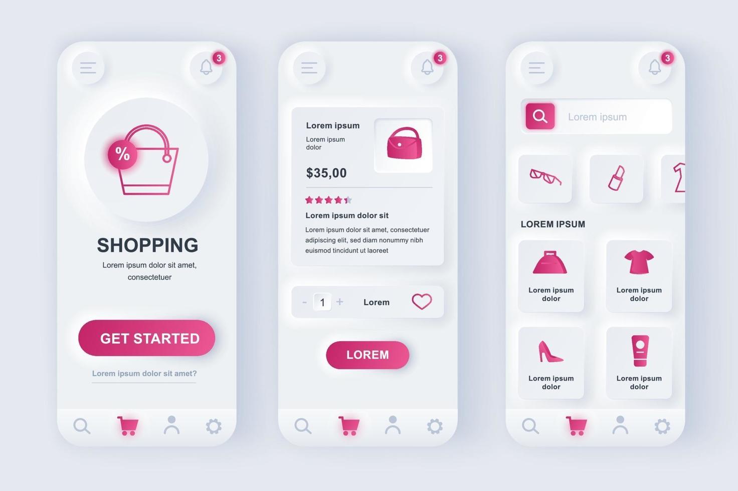 Online-Shopping einzigartiges neomorphes Design-Kit für mobile Apps vektor