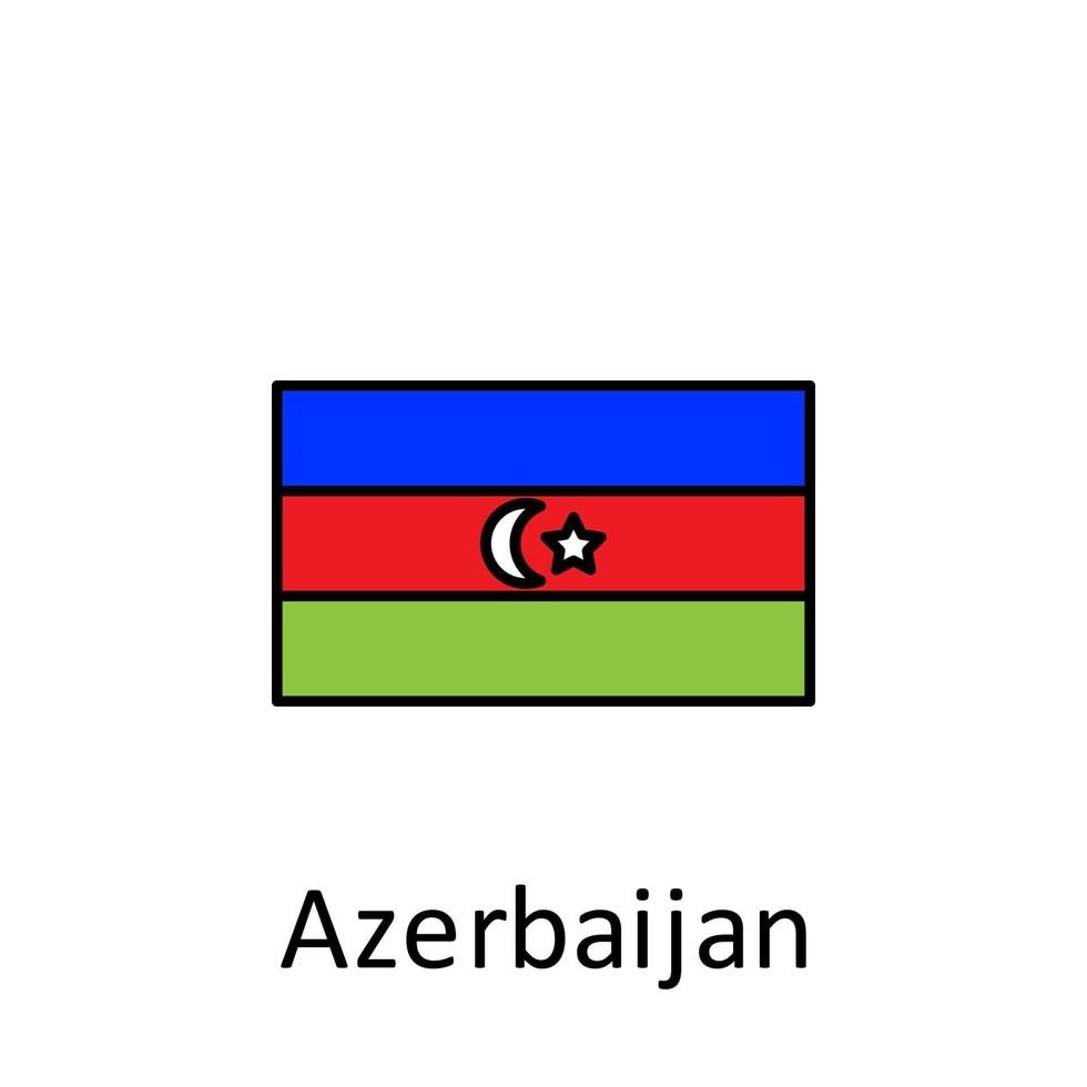 National Flagge von Aserbaidschan im einfach Farben mit Name Vektor Symbol Illustration