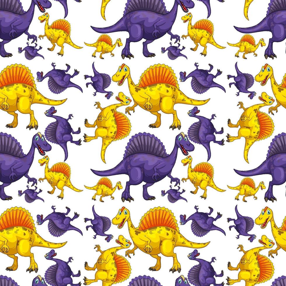 sömlösa mönster med fantasy dinosaurier tecknad vektor