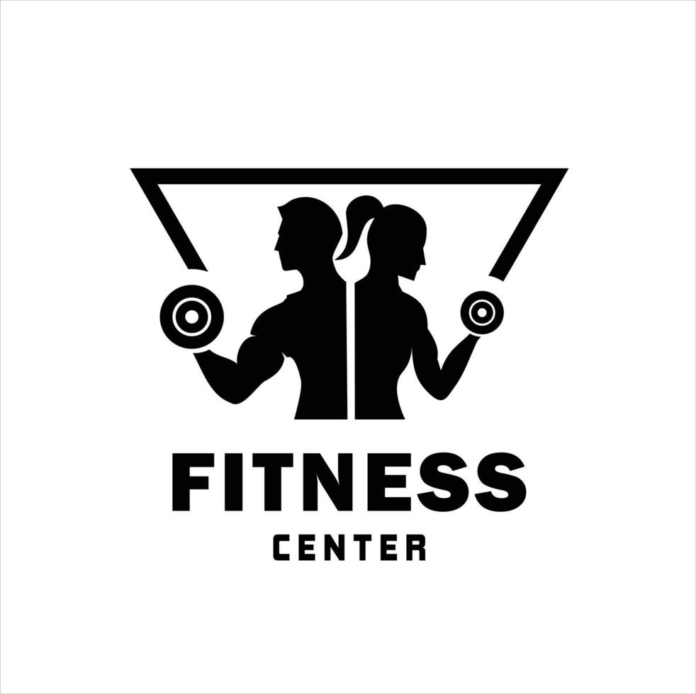 Fitness Center Logo. Sport und Fitness Logo Design . Fitnessstudio Logo Symbol Design Vektor Aktie, oder Emblem mit Frau und Mann Silhouetten.