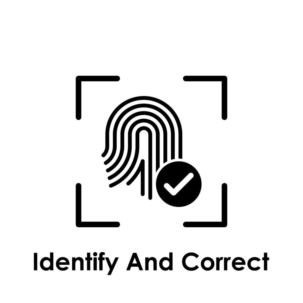 Fokus, Fingerabdruck, überprüfen, identifizieren und richtig Vektor Symbol Illustration