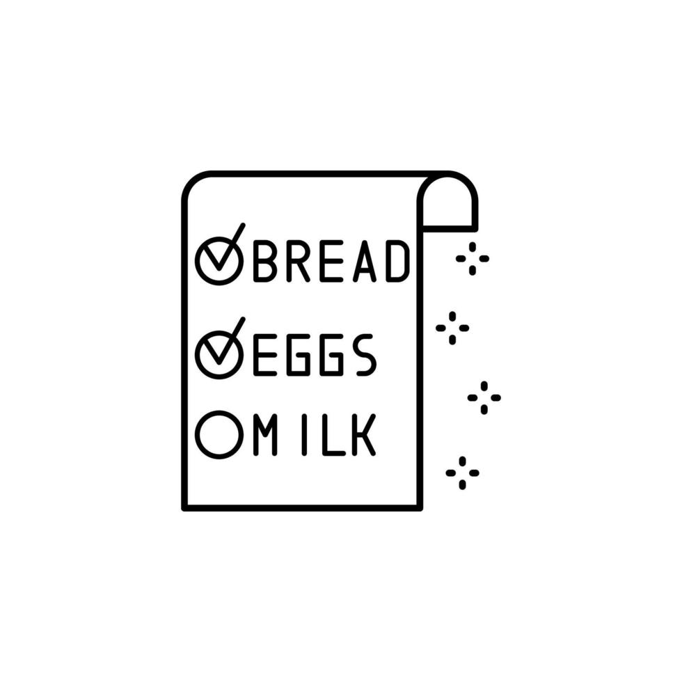 aufführen von Produkte Brot Eier Milch Butter Papier Vektor Symbol Illustration