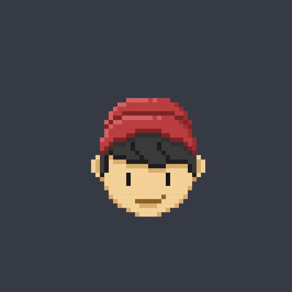 pojke huvud bär keps i pixel konst stil vektor