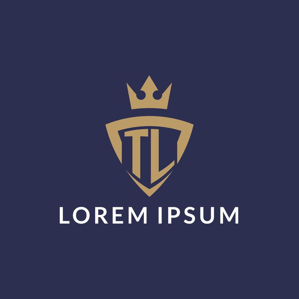 tl Logo mit Schild und Krone, Monogramm Initiale Logo Stil vektor