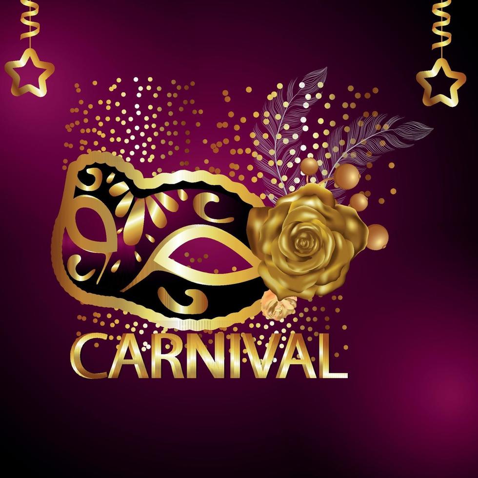 karneval guld text effekt med kreativa guld mask vektor