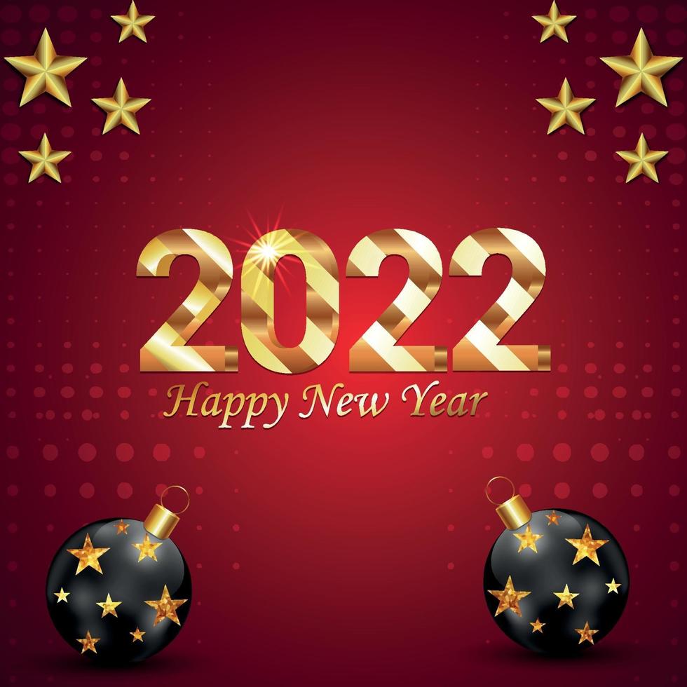 Frohes neues Jahr 2022 Einladungsgrußkarte mit Partyball auf rotem Hintergrund vektor