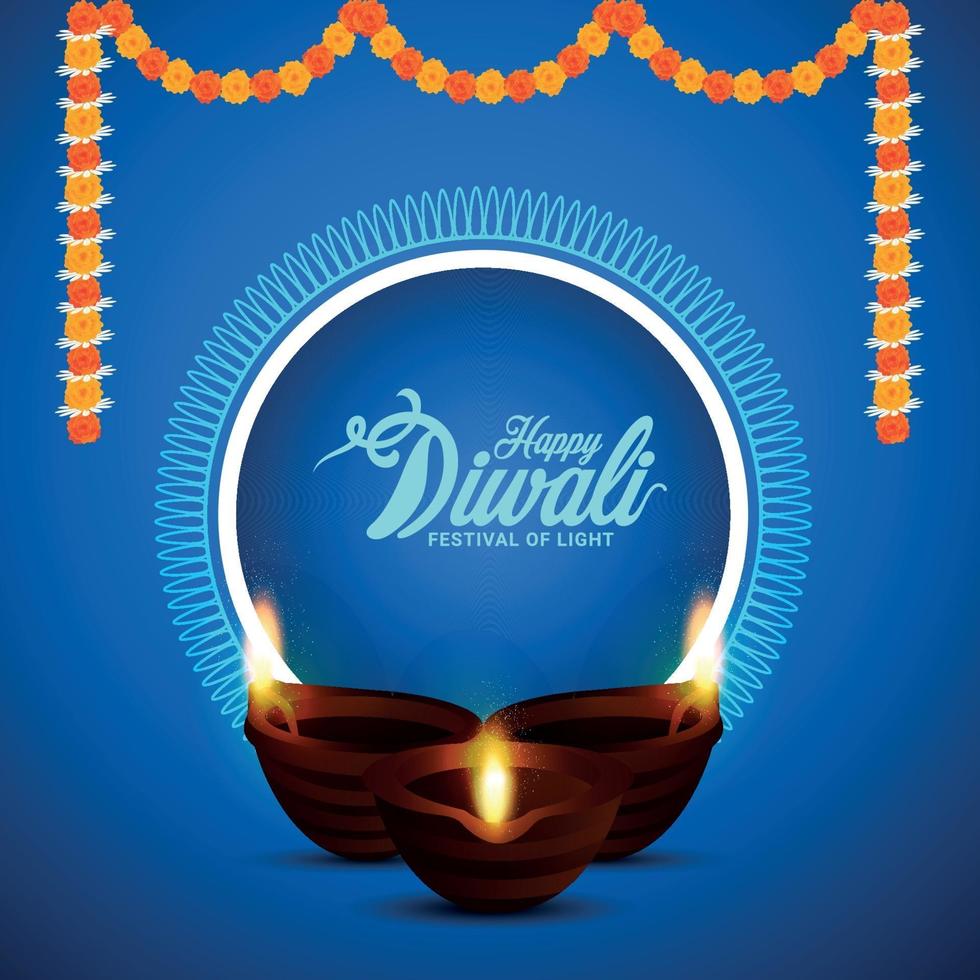 lycklig diwali festival av ljus inbjudningskort med kreativ diwal idiya oljelampa vektor