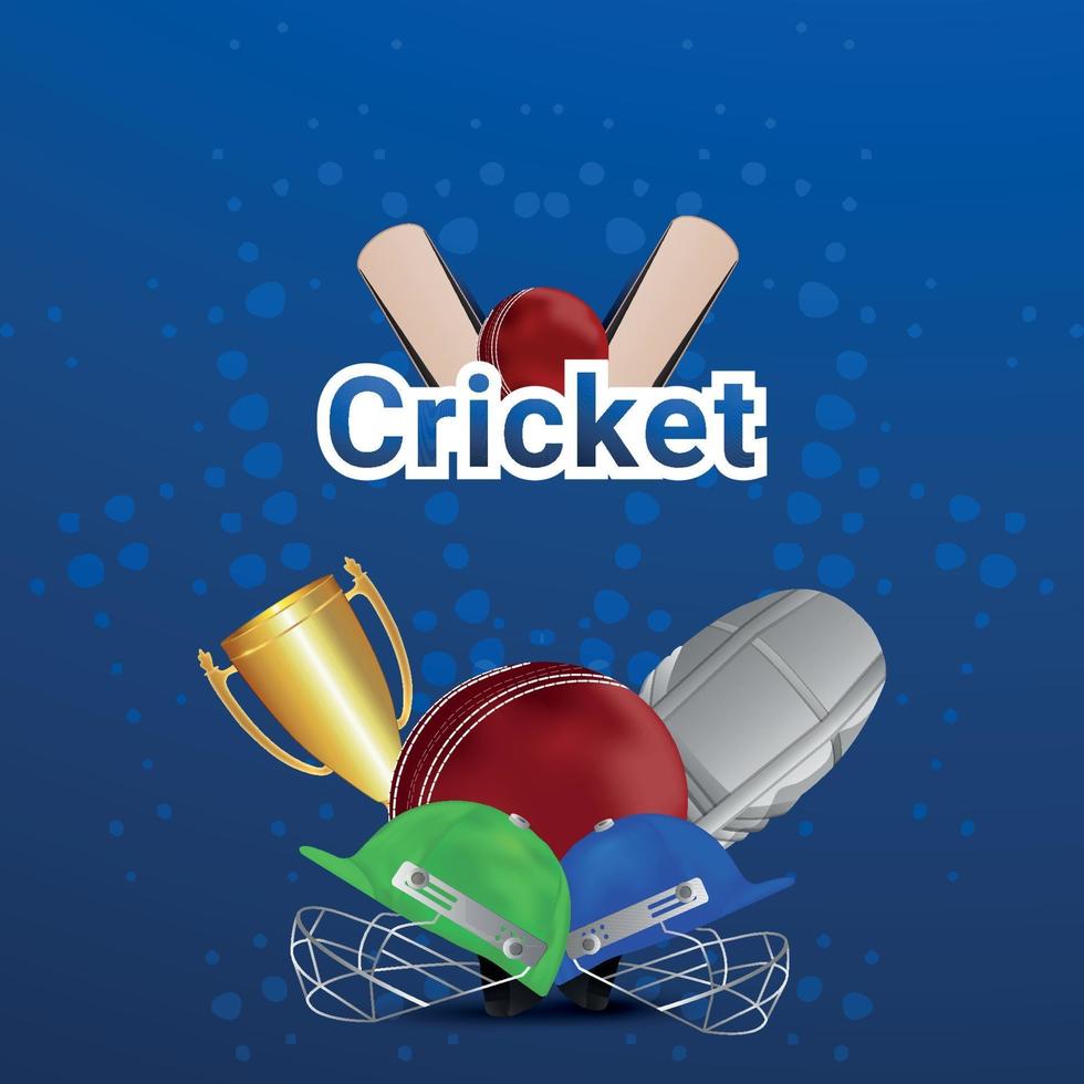 Cricket League Tournametn Match mit Cricket Ausrüstung und Stadion Hintergrund vektor