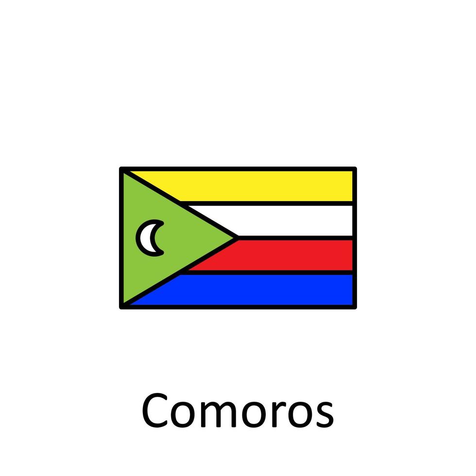 nationell flagga av komorerna i enkel färger med namn vektor ikon illustration