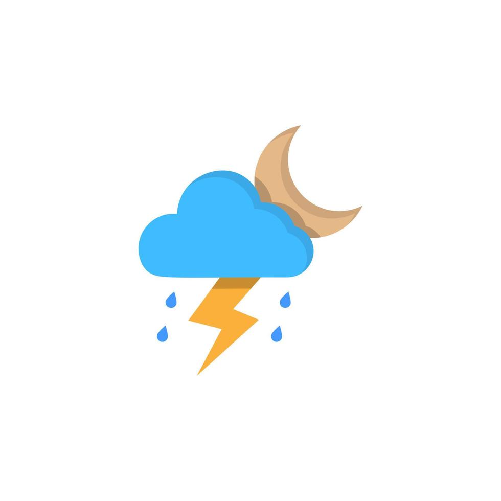 Wolke Halbmond Regen Tropfen Blitz Vektor Symbol Illustration