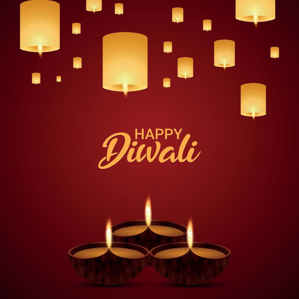 glückliche diwali Feiertagsvektorillustration mit diwali Lampe und Vektoröl diya vektor