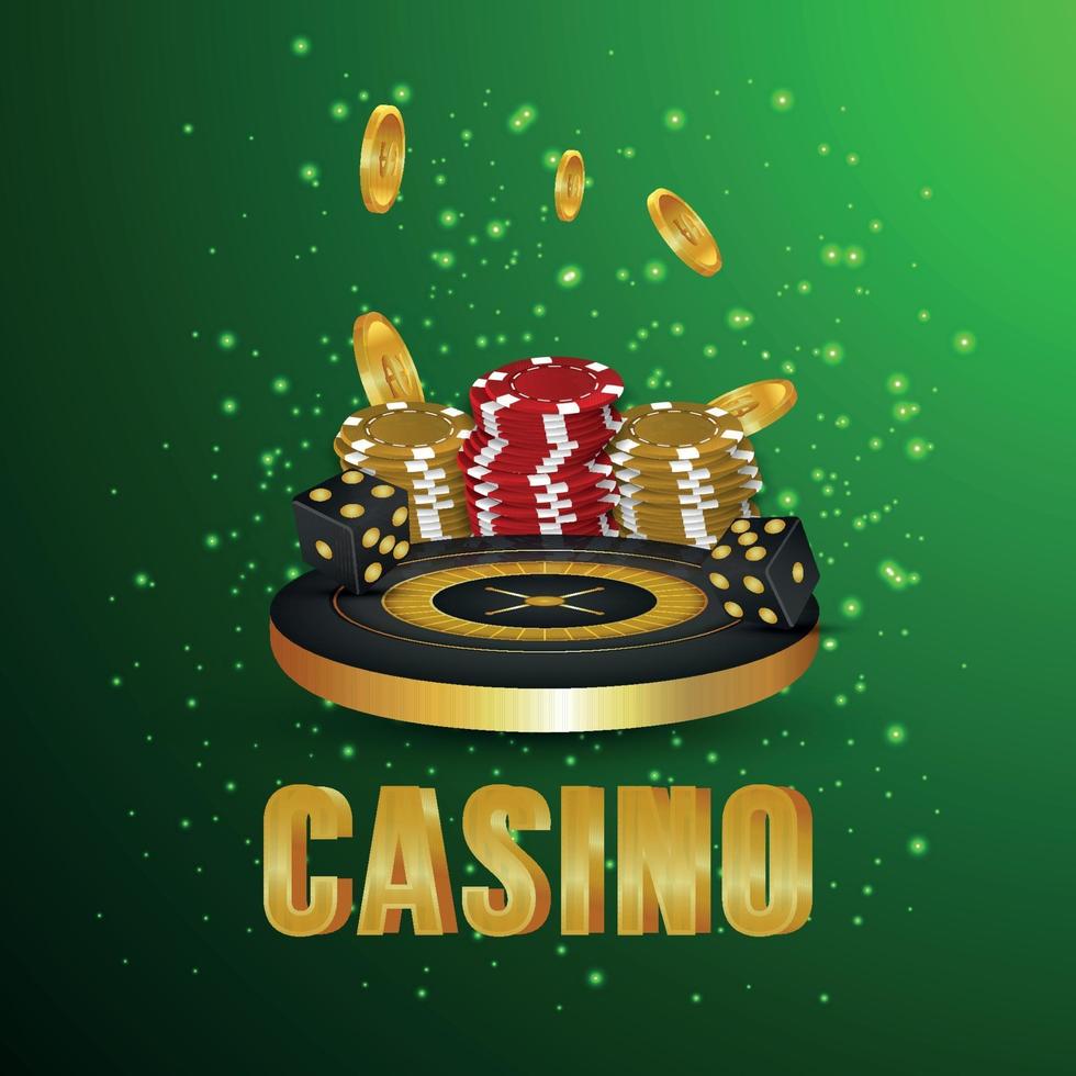 Kreatives Casino Roulette Rad, Casino Poker Chips und Goldmünze vektor