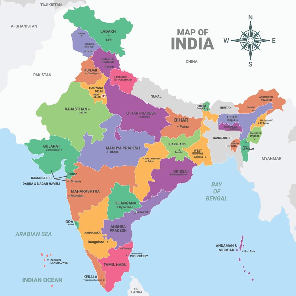 Indien Karte mit Stadt Namen vektor