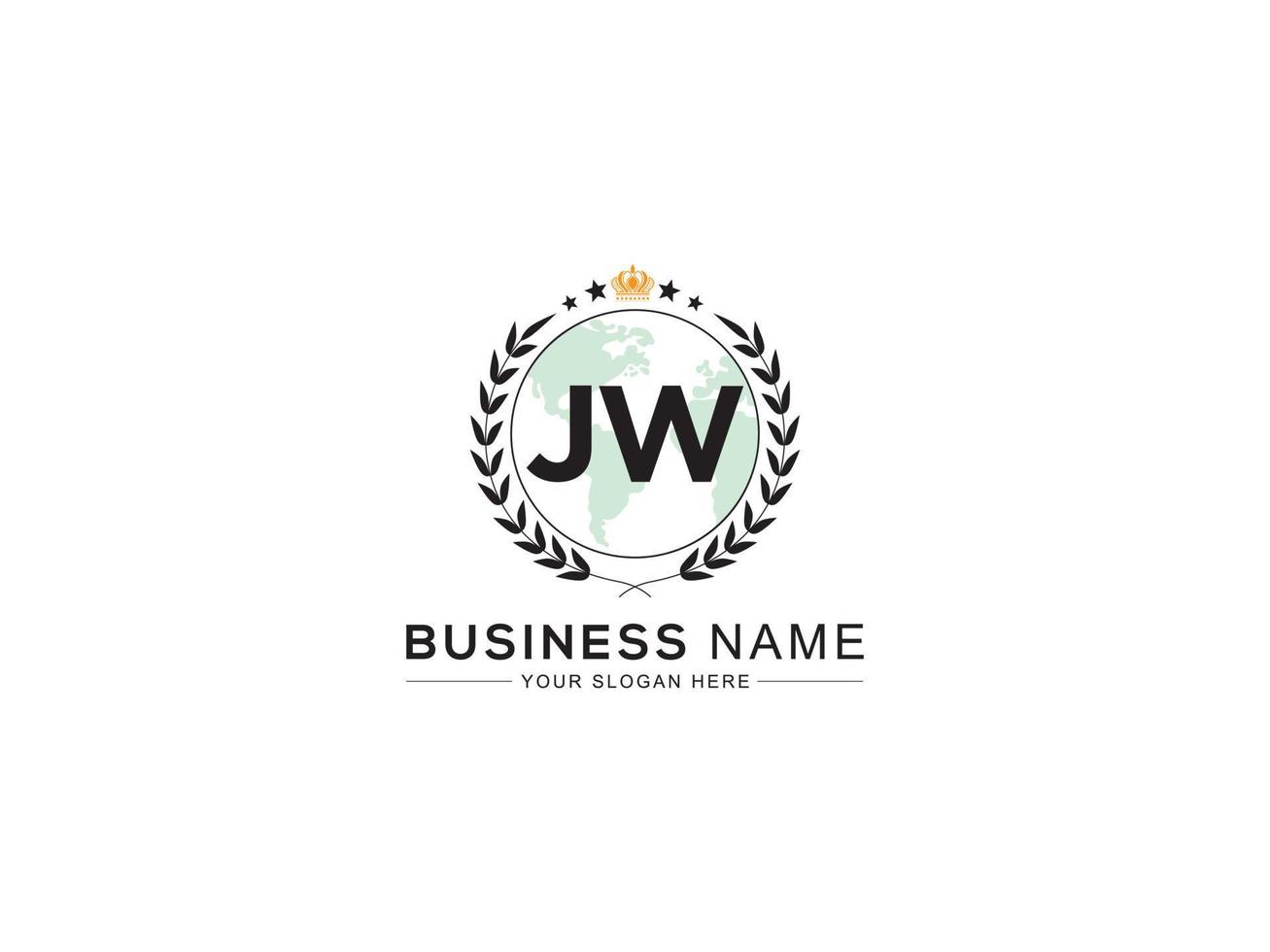 monogram jw logotyp brev design, lyx jw kunglig krona logotyp ikon vektor