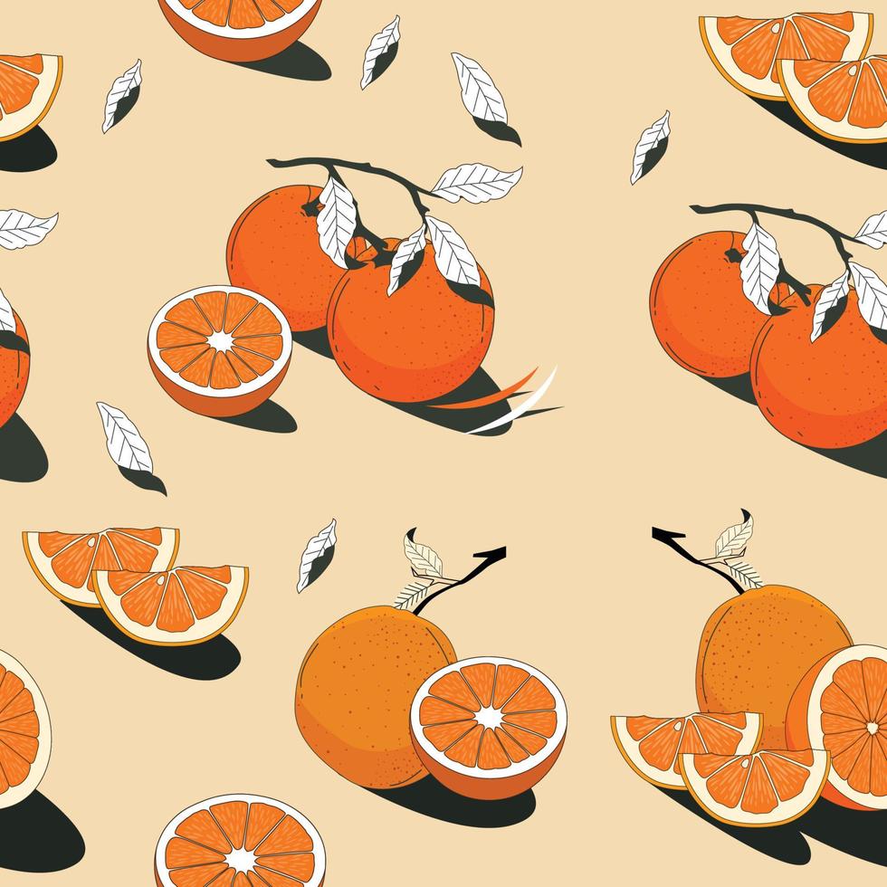 Orange Früchte Muster klassisch handgemalt Design vektor