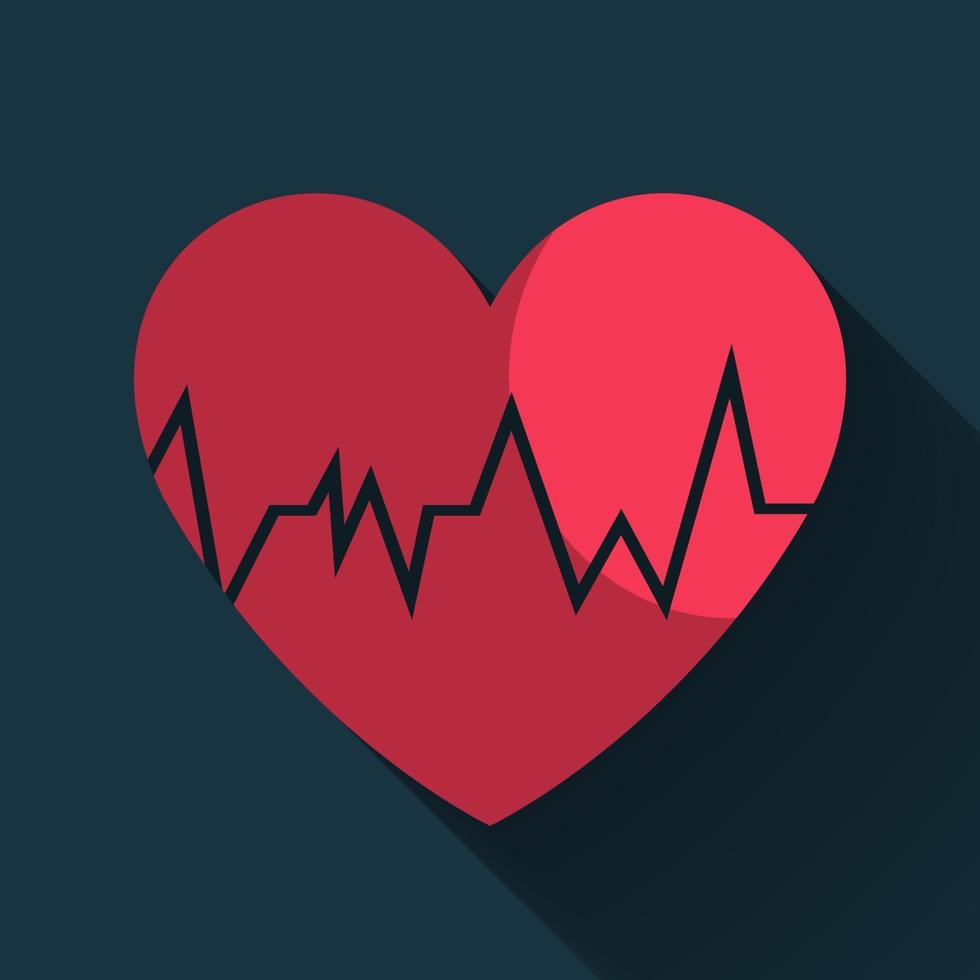 hjärtvåg, hjärtröd pulsikon, kolla kardiologi på svart bakgrund vektor