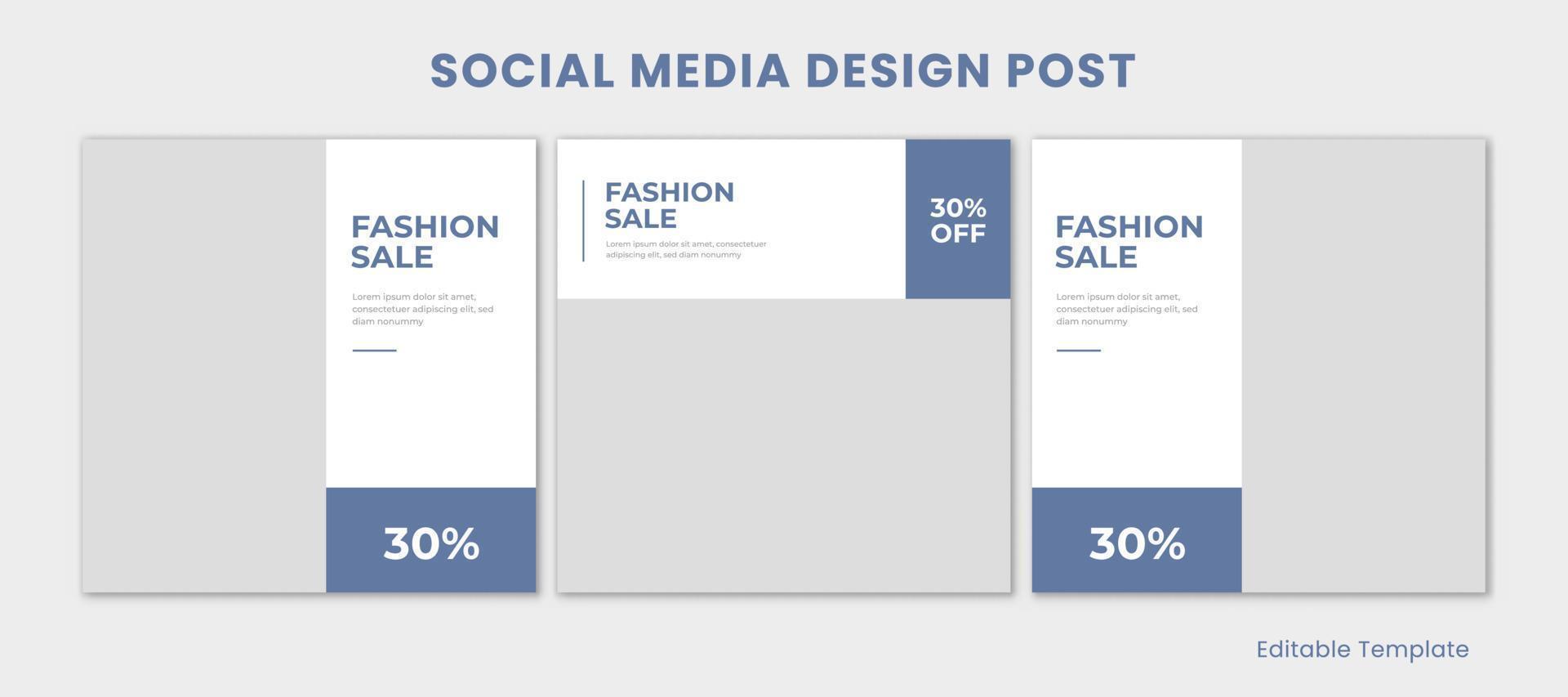 uppsättning av 3 redigerbar mall social media design posta med modern n minimalistisk stil. lämplig för posta, presentation, befordran produkt, mode, annonser, reklam, bakgrund, sida vektor