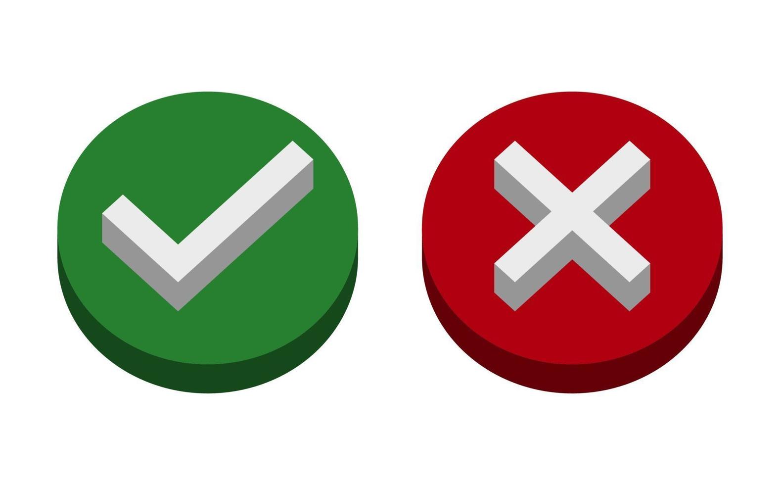 Symbol ja oder nein Symbol, grün, 3d, rot auf weißem Hintergrund. Vektorillustration vektor