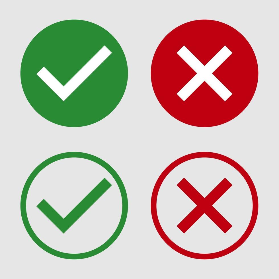 symbol ja eller nej ikon, grön, röd på vit bakgrund. vektorillustration vektor