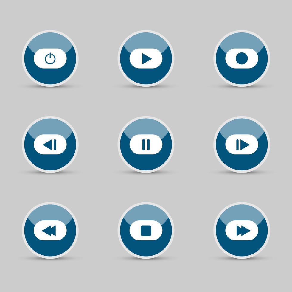 symbol ikonuppsättning mediaspelare kontroll vita runda knappar. vektor illustratör