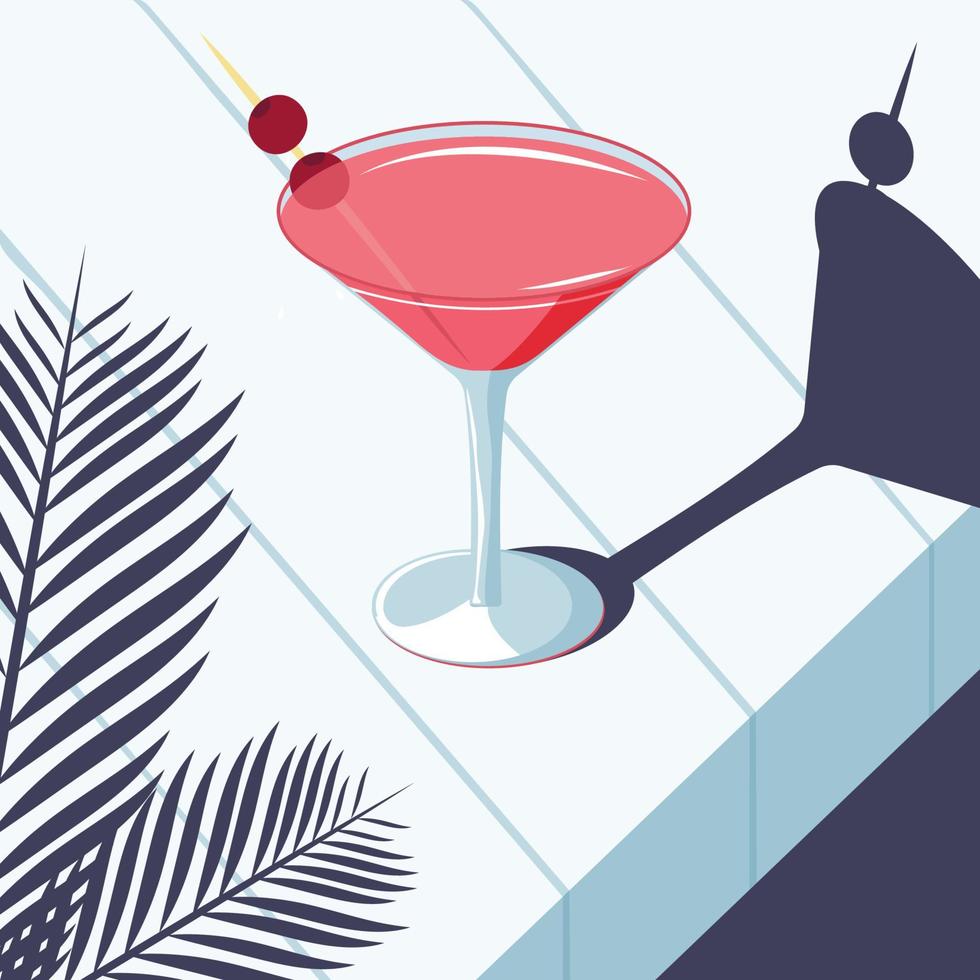 alkoholisch Cocktail, kosmopolitisch Martini Stil Mitte des Jahrhunderts. Vektor