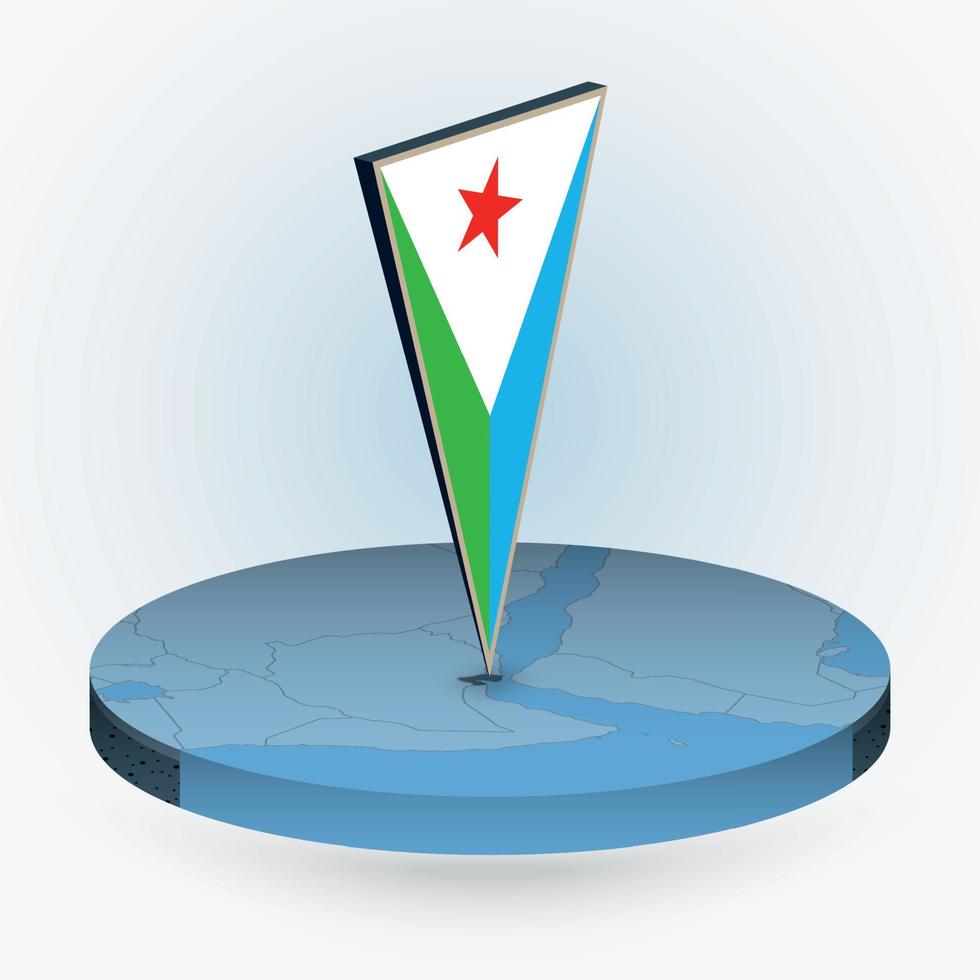 Dschibuti Karte im runden isometrisch Stil mit dreieckig 3d Flagge von Dschibuti vektor