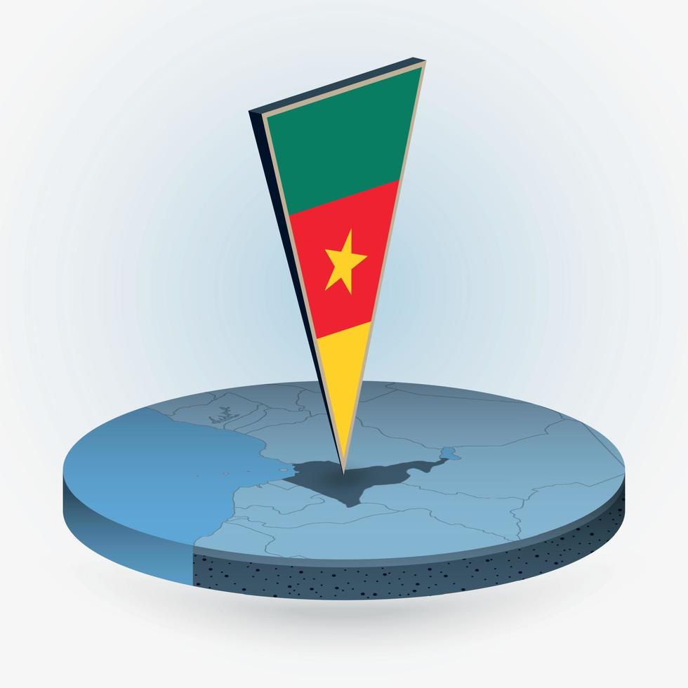 cameroon Karta i runda isometrisk stil med triangel- 3d flagga av cameroon vektor