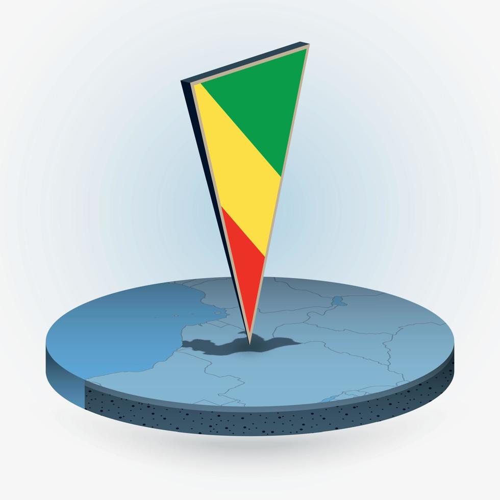 Kongo Karte im runden isometrisch Stil mit dreieckig 3d Flagge von Kongo vektor